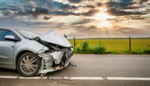 前面が破損した車