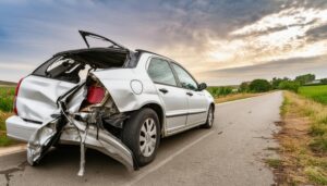 前面が破損した車