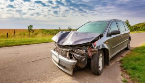 前面が破損した車