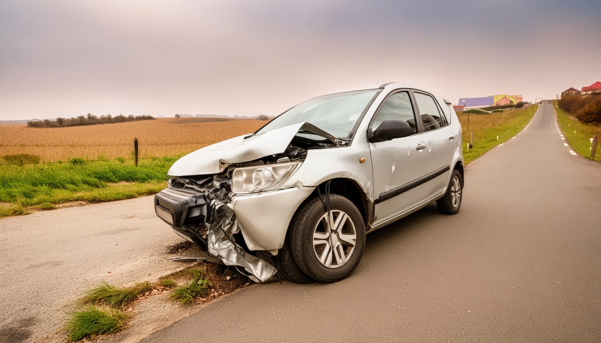 前面が破損した車