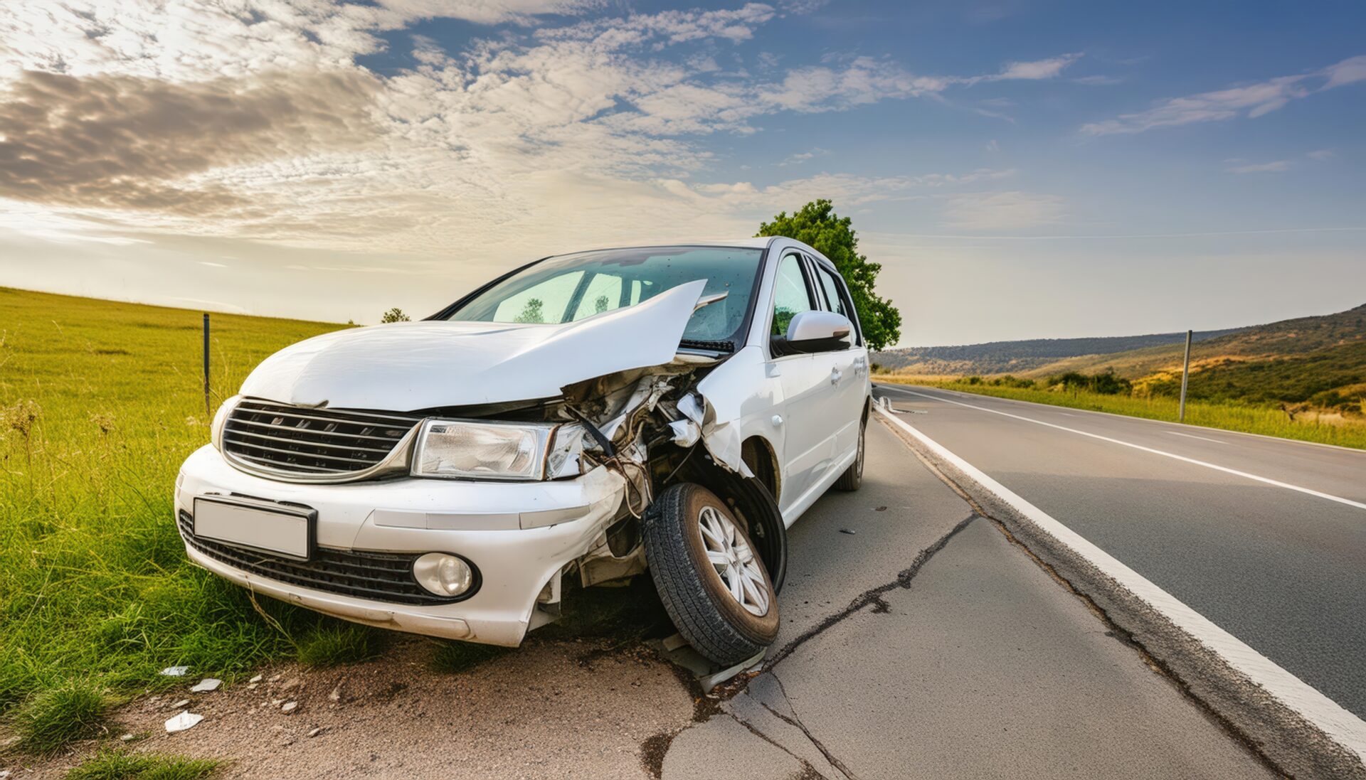 前面が破損した車