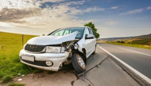 前面が破損した車