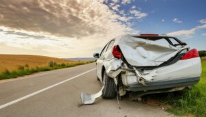 前面が破損した車