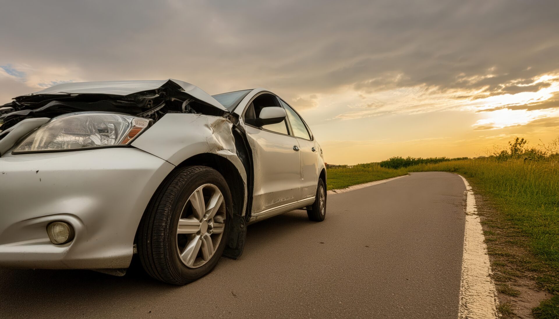 前面が破損した車