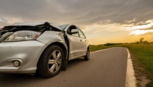 前面が破損した車