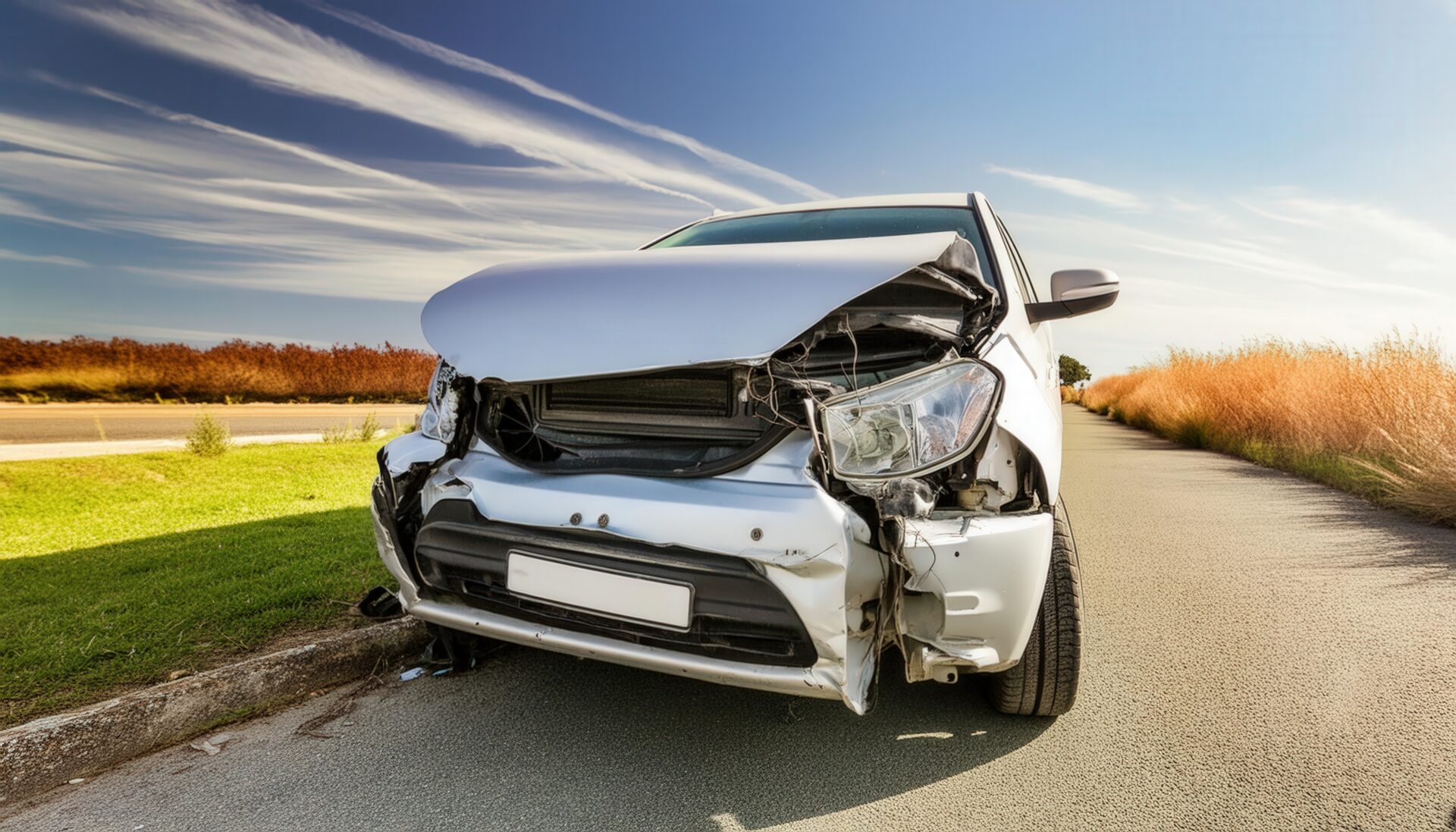 前面が破損した車