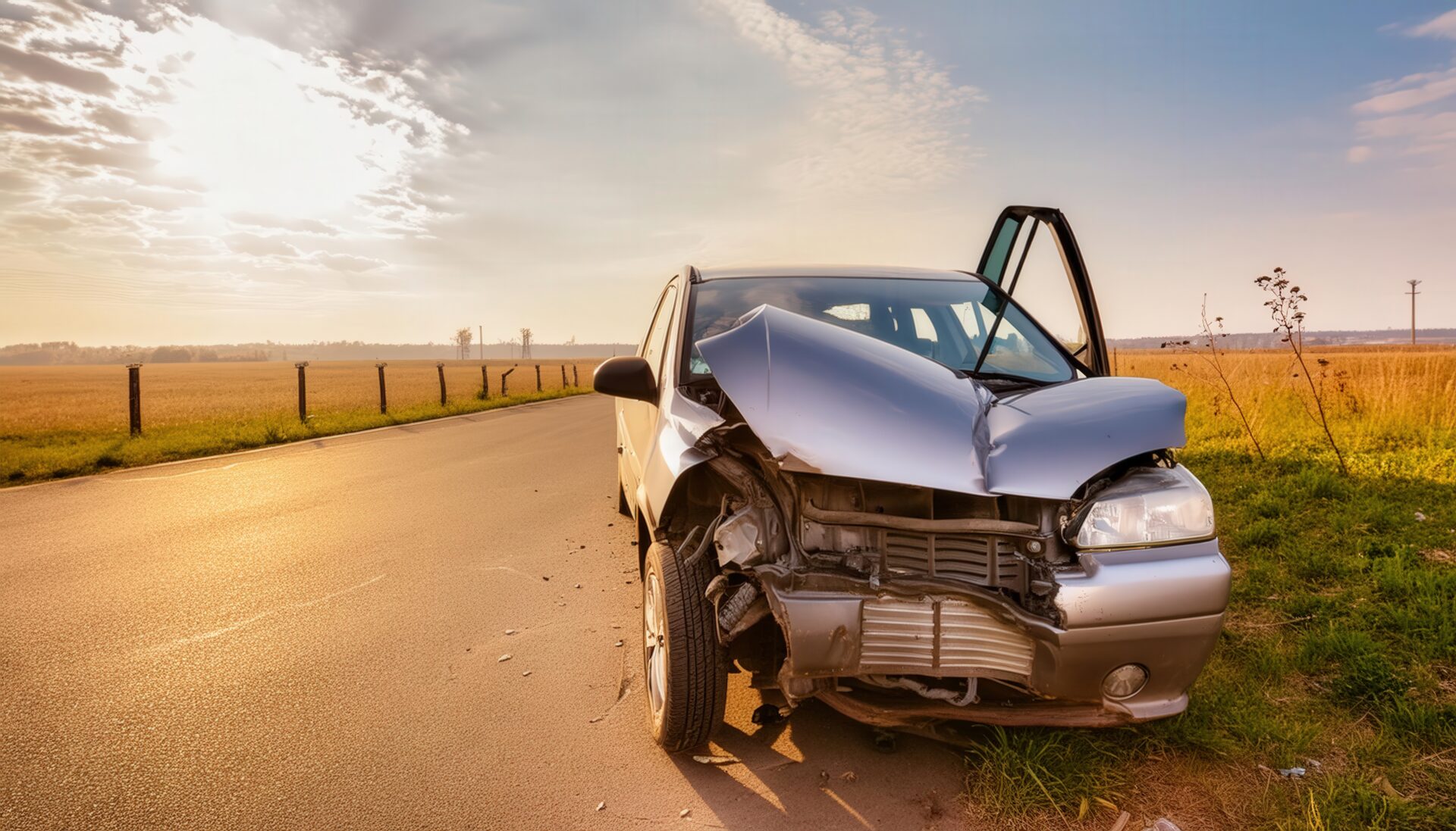 前面が破損した車