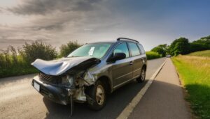 前面が破損した車