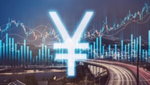 円マークとグラフが重なる経済イメージ