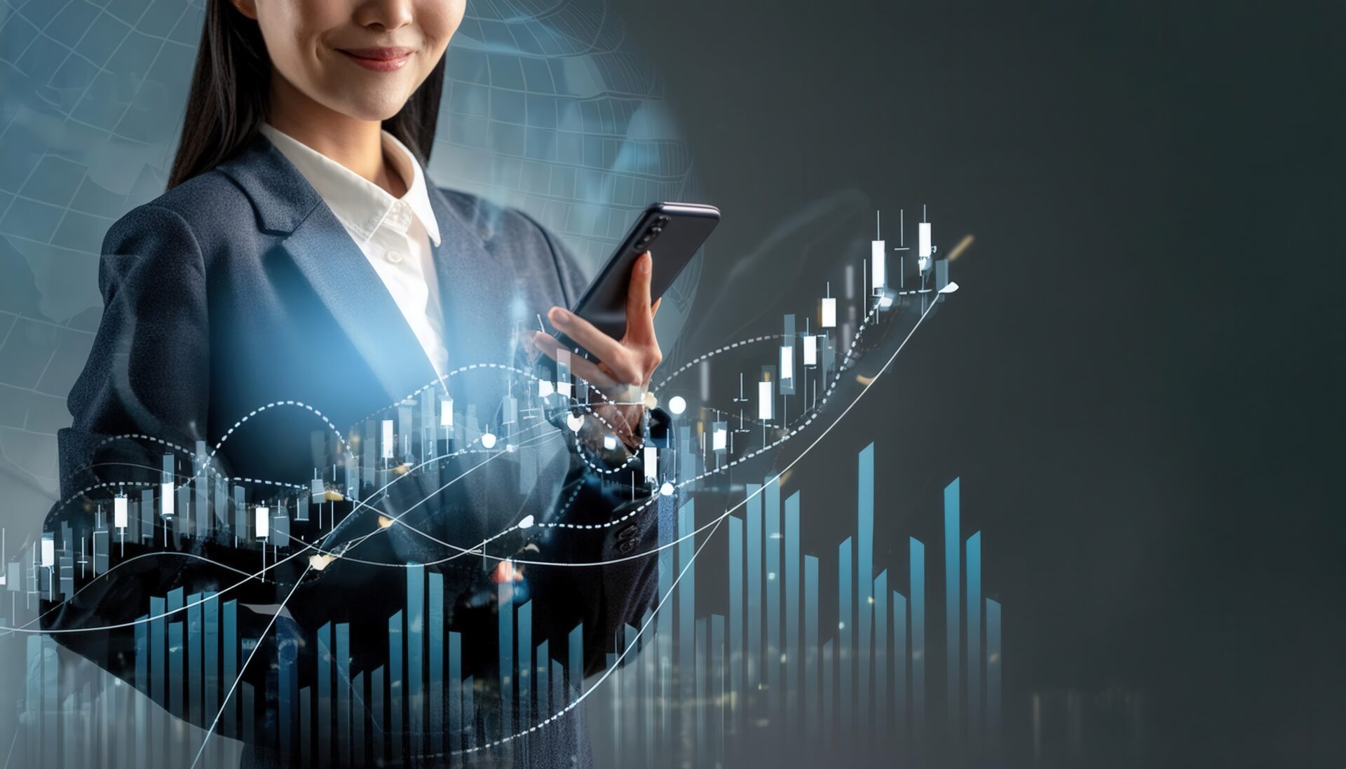 スマホで株価をチェックするビジネスシーン