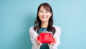 赤い財布を差し出すポジティブなイメージ