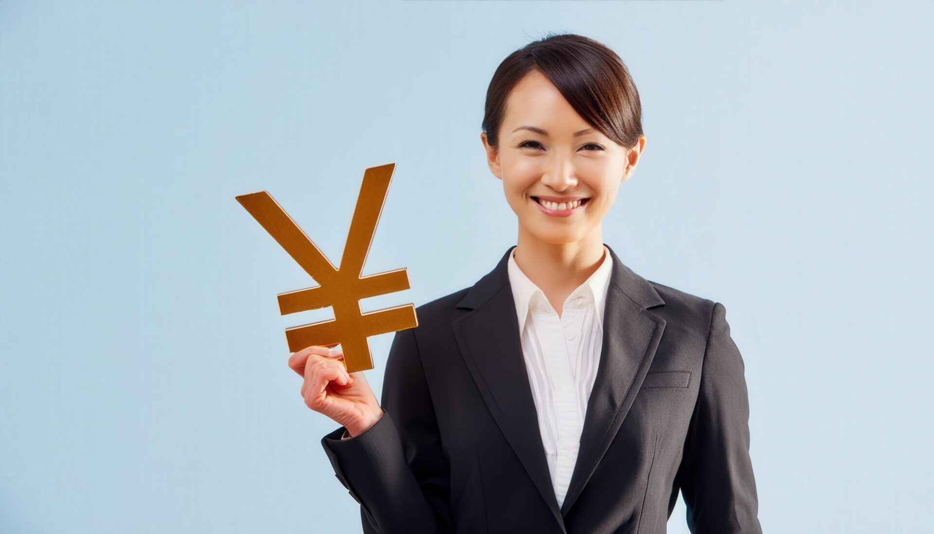 円マークをアピールするビジネスパーソン