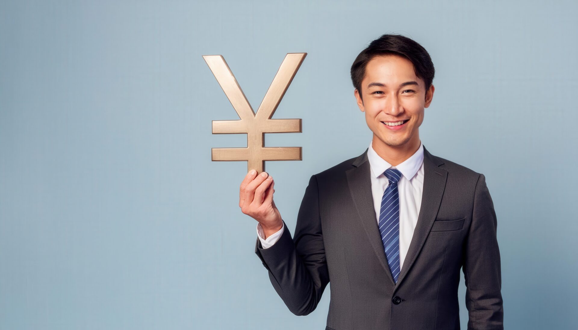 円マークを掲げるビジネスパーソンのイメージ