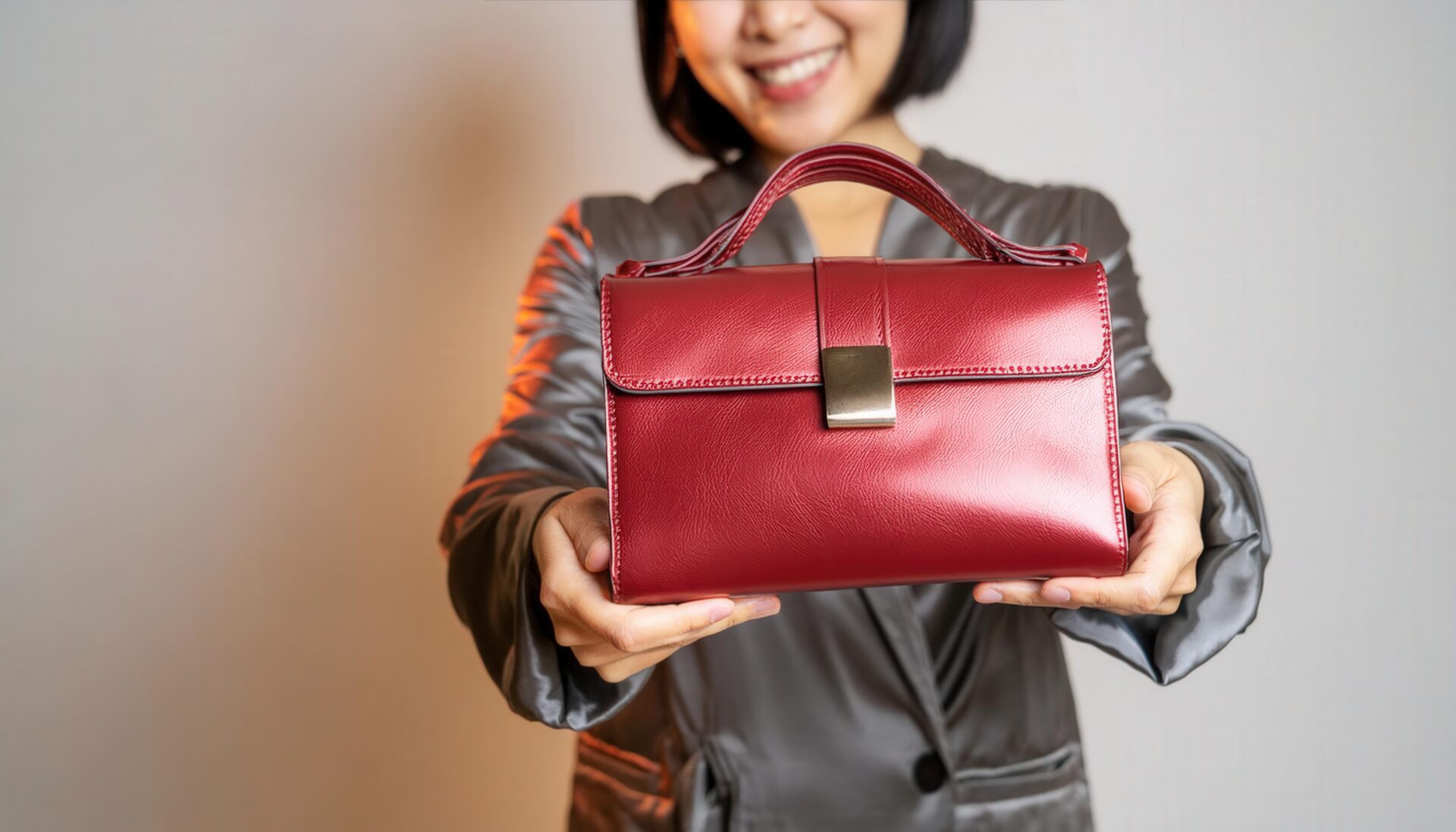 レッドバッグを持つ女性01