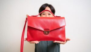 レッドバッグを持つ女性02