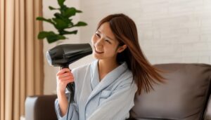 ヘアドライヤーを使う女性2