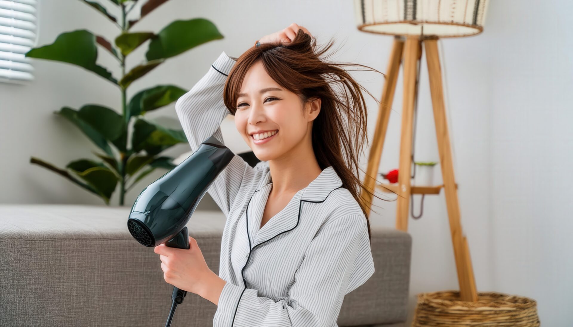 ヘアドライヤーを使う女性4