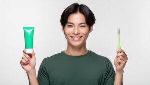歯磨きセットを持つ男性2