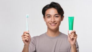 歯磨きセットを持つ男性4