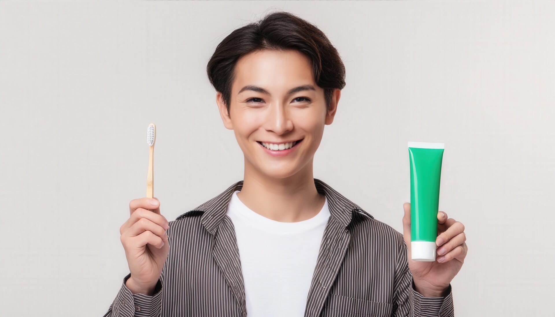 歯磨きセットを持つ男性5