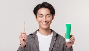 歯磨きセットを持つ男性5