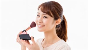 メイクブラシを持つ女性