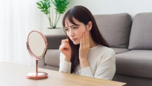 鏡を見て考える女性6