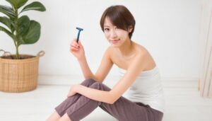 シェーバーを持つ女性1