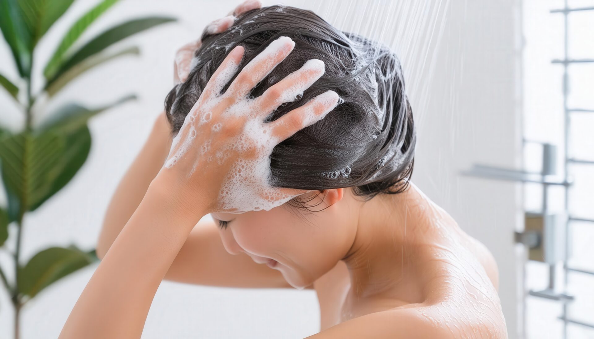 シャンプー中の横顔