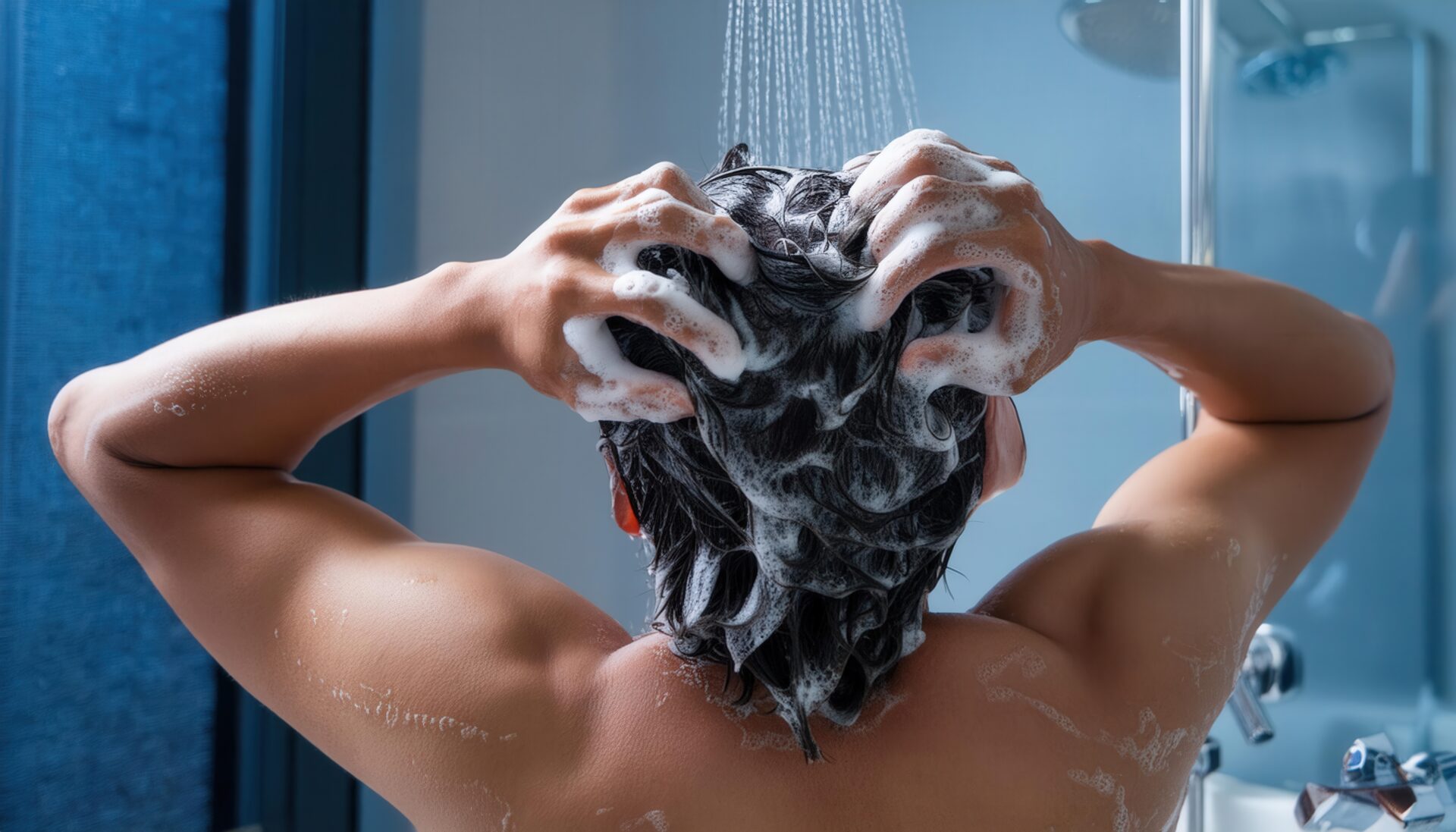 泡立てた髪の後ろ姿