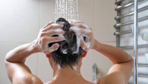 シャワーを浴びる男性