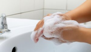 泡立てた石鹸で手を洗う2