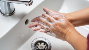 泡立てた石鹸で手を洗う3