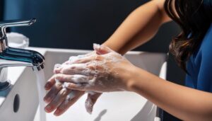 泡立てた石鹸で手を洗う4