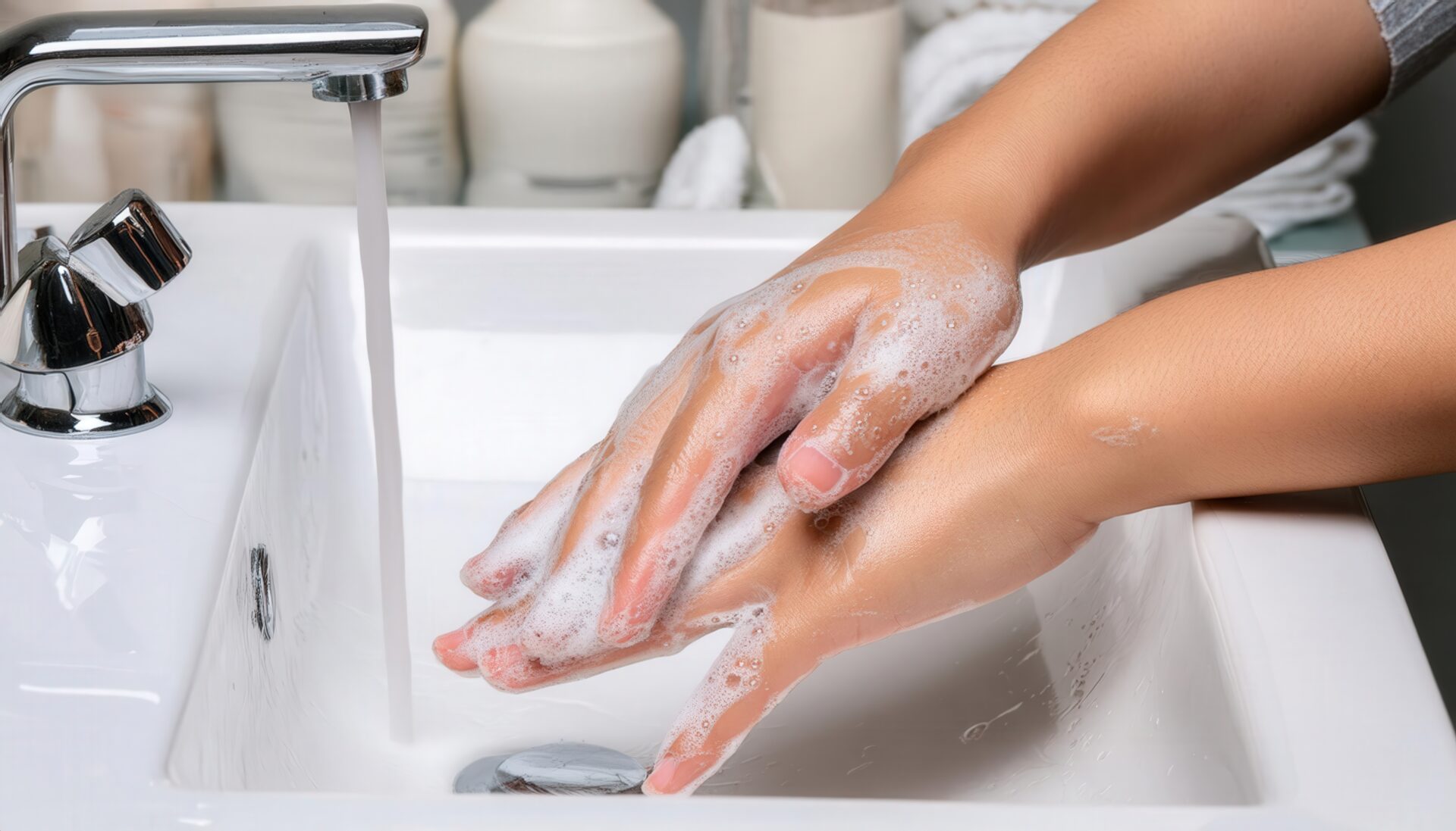 泡立てた石鹸で手を洗う5