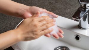 泡立てた石鹸で手を洗う6