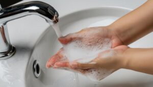 泡立てた石鹸で手を洗う7