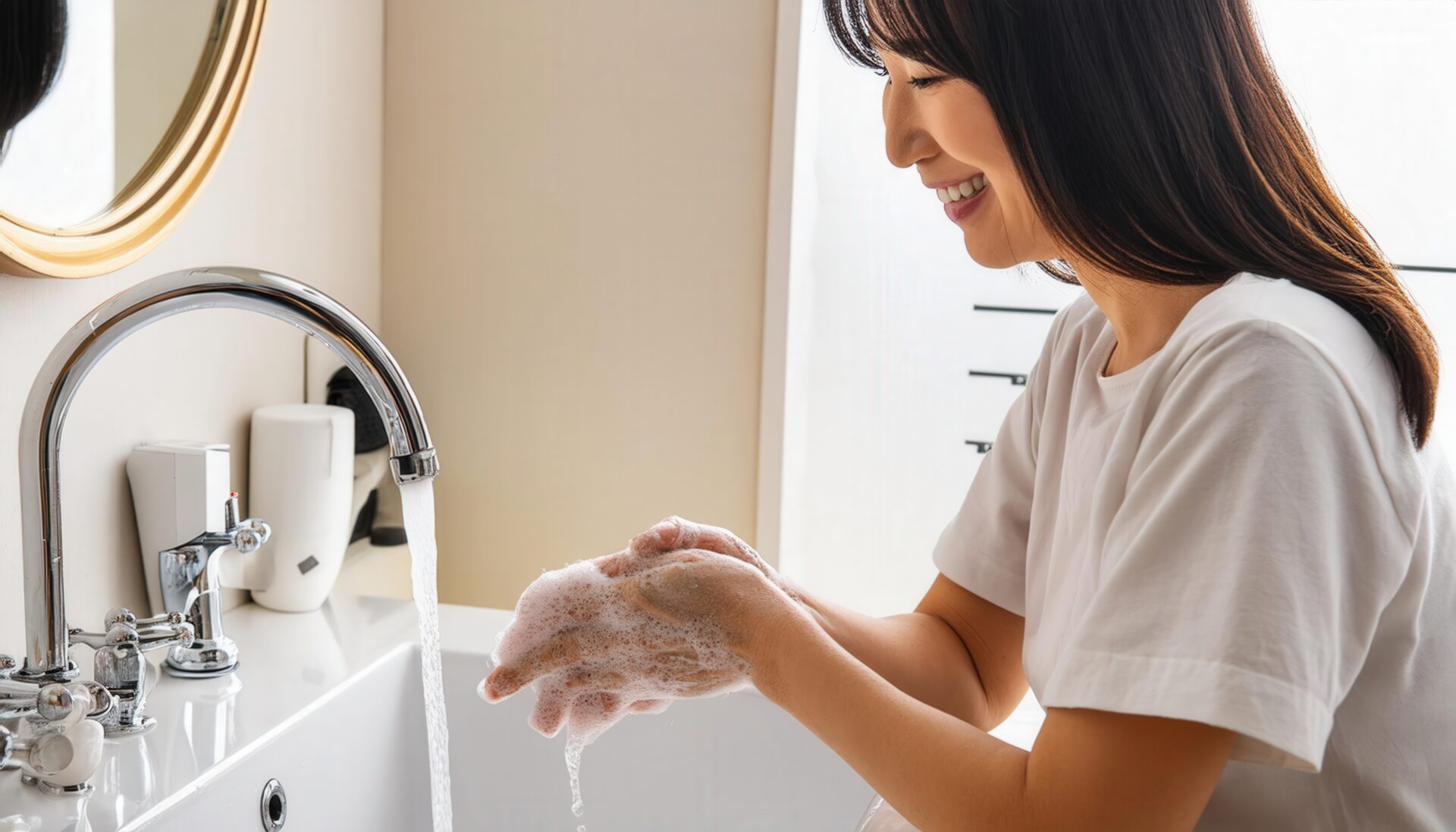 手洗いをする笑顔の女性1