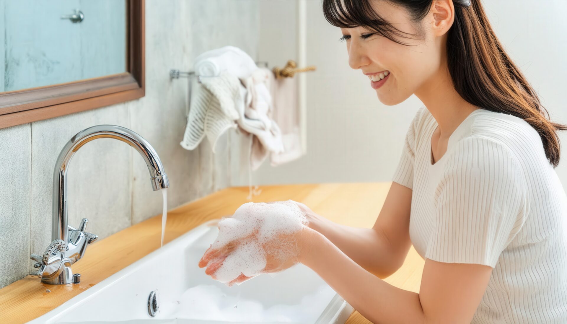 手洗いをする笑顔の女性2