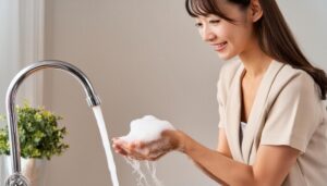 手洗いをする笑顔の女性5