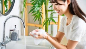 手洗いをする笑顔の女性9