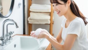 手洗いをする笑顔の女性10