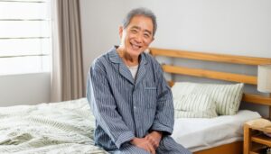 穏やかな朝を迎えるシニア男性