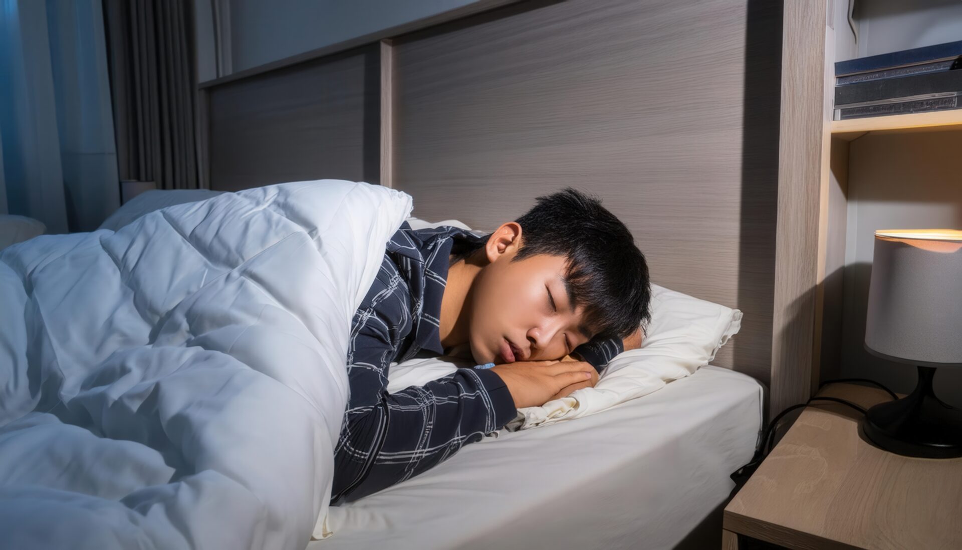 ベッドで眠る男性
