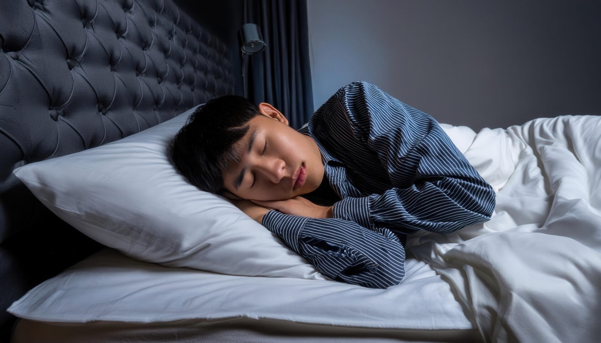 ベッドで休む男性