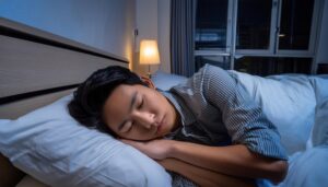 ベッドで休息する男性