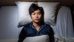 ベッドでリラックスする男性