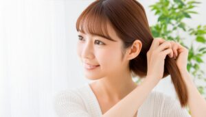 髪を整える女性