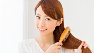 髪をブラシで整える女性1