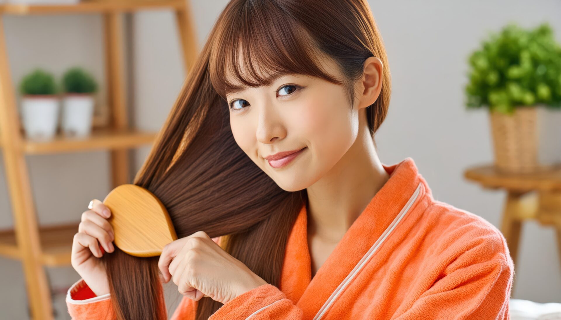 髪をブラシで整える女性2